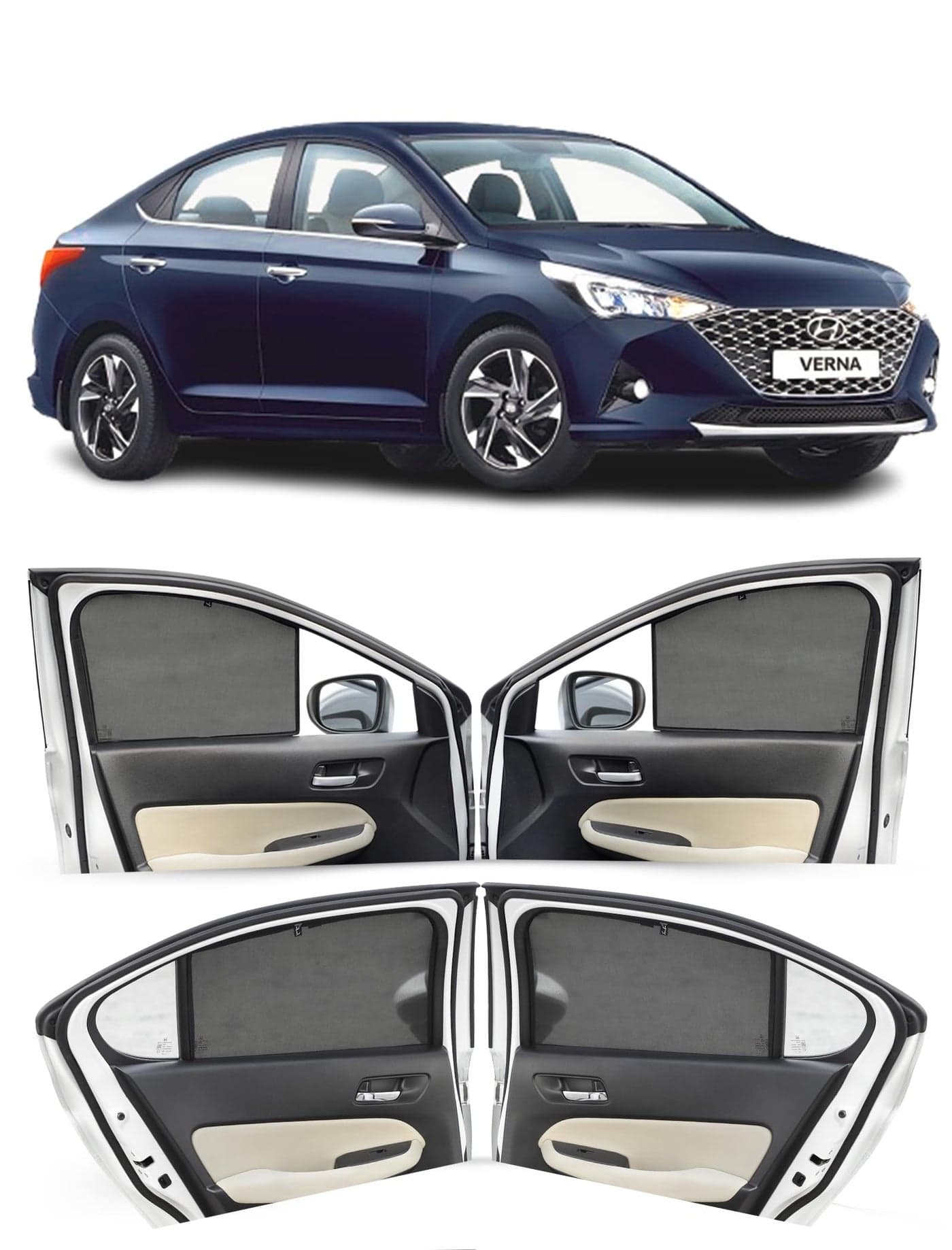 Autofact Car Sunshades for Hyundai Verna (2017 to 2022), UV Protection, Useful Car Accessories, Custom fit Sun Shades for Side Windows, Set of 4