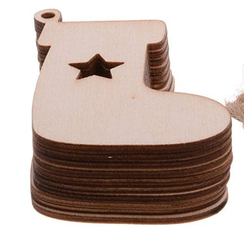 Christmas Wooden Crafts Hanging Ornaments Christmas Tree Decoration Unfinished Wood Cutouts for DIY Blank Slices to Paint 10PCs Stocking Boot Style