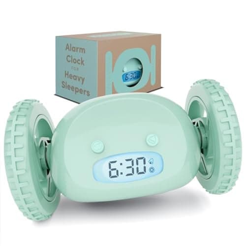 CLOCKY Alarm Clock on Wheels – Loud Rolling Alarm Clock for Heavy Sleepers | Runaway Clock that Jumps & Runs to Wake You Up | Funny Unique Gift for Adults, Teens & Kids Bedrooms (Mint)