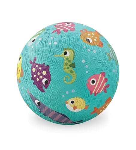 Crocodile Creek Playground Ball Durable Rubber Ball for Kids Ages 3 and Up Bouncy Inflatable Ball for Kickball Indoor Games and Outdoor Sports PVCFree Teal Fish 7inch Diameter