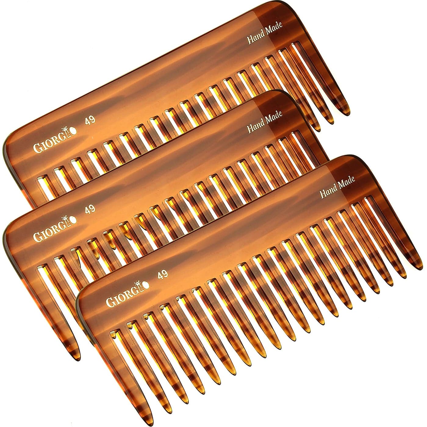 Giorgio G49 Large 575 Inch Hair Detangling Comb Wide Teeth for Thick Curly Wavy Hair Long Hairs Detangler Comb For Wet and Dry Handmade of Cellulose SawCut Hand Polished Tortoise Shell 3 Pack