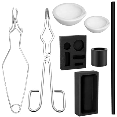 LAIAMER 8pcs Graphite Metal Melting Casting Kit, Including 2 Crucible Tongs, 2 Graphite Casting Ingot Mold, 2 Quartz Crucibles, 1 Graphite Rod, 1 Graphite Crucible, Melting Metals Like Gold and Silver