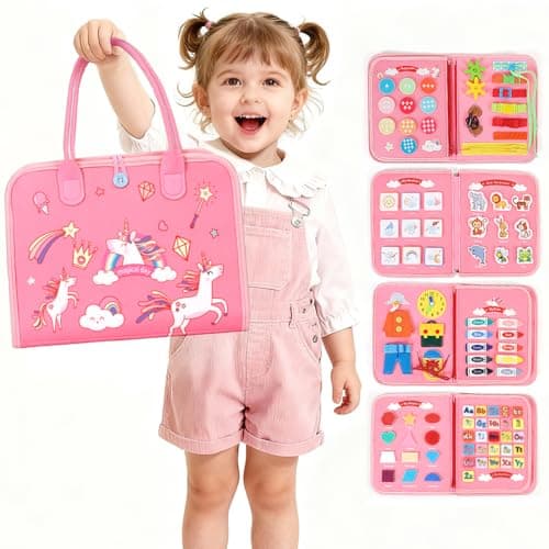 SYHLN Toddler Montessori Busy Board Toys for Little Girl Gifts Educational Preschool Learning Travel Toys Busy Book Learning Sensory Toys for Toddler Girls Girls Unicorn Christmas Birthday Gifts