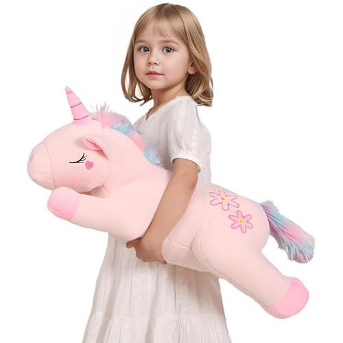 Tianmihou 24 inch Cute Giant Pink Rainbow Unicorn Plush Soft Body Pillow Plushies Large Unicorn Stuffed Animals Toy Big Doll Gifts for Kids Girls and Boys Birthday Valentines Day