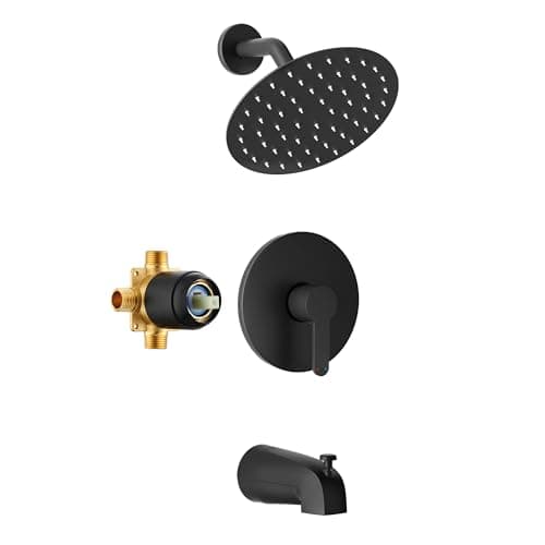 HoliSpa Tub Shower Faucet, Matte Black Shower Faucet Set with 8-Inch All-Metal Rainfall Showerhead and Bathtub Spout, Single-Handle Tub Shower-Trim Kit Included Valve, Matte Black