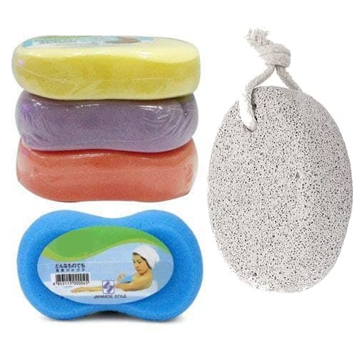 2 Pieces bathing sponges korean body scrub sponge baby bath sponge Ultra Soft & Bouncy deadskin removing sponges with 1 Pomic Stone