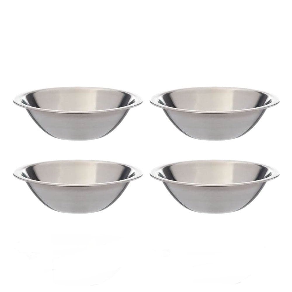 SET OF 4 6 12 Inch Wide Stainless Steel Flat Rim Flat Base Mixing Bowl