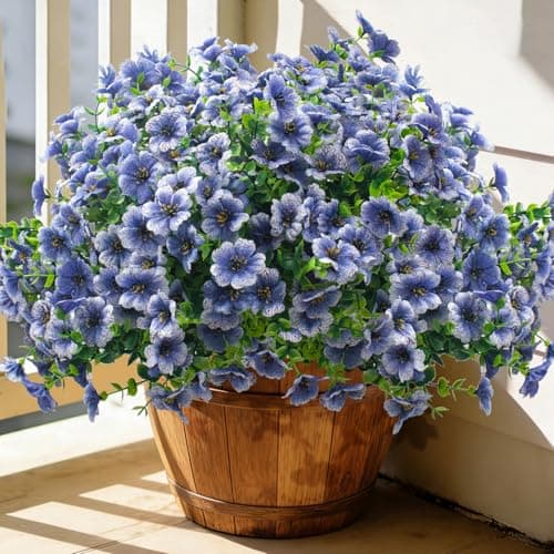 Grunyia 20 Bundles Artificial Flowers for Outdoors UV Resistant Fake Plants Flowers Greenery Shrubs Plants for Decoration Outside Plants Hanging Planter Home Garden Decor Blue