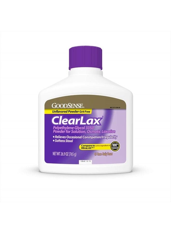 Polyethylene Glycol 3350 Powder for Solution, Osmotic Laxative, Softens Stool, Relieves Occasional Constipation, 26.9 Ounce