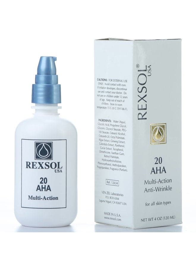 20 AHA Multi-action Anti-Wrinkle Cream | With Vitamin E, Algae Extract, Ginseng Extract, Calendula Extract, Caviar Extract | Diminishes appearance of fine lines & wrinkles. (120 ml / 4 fl oz)