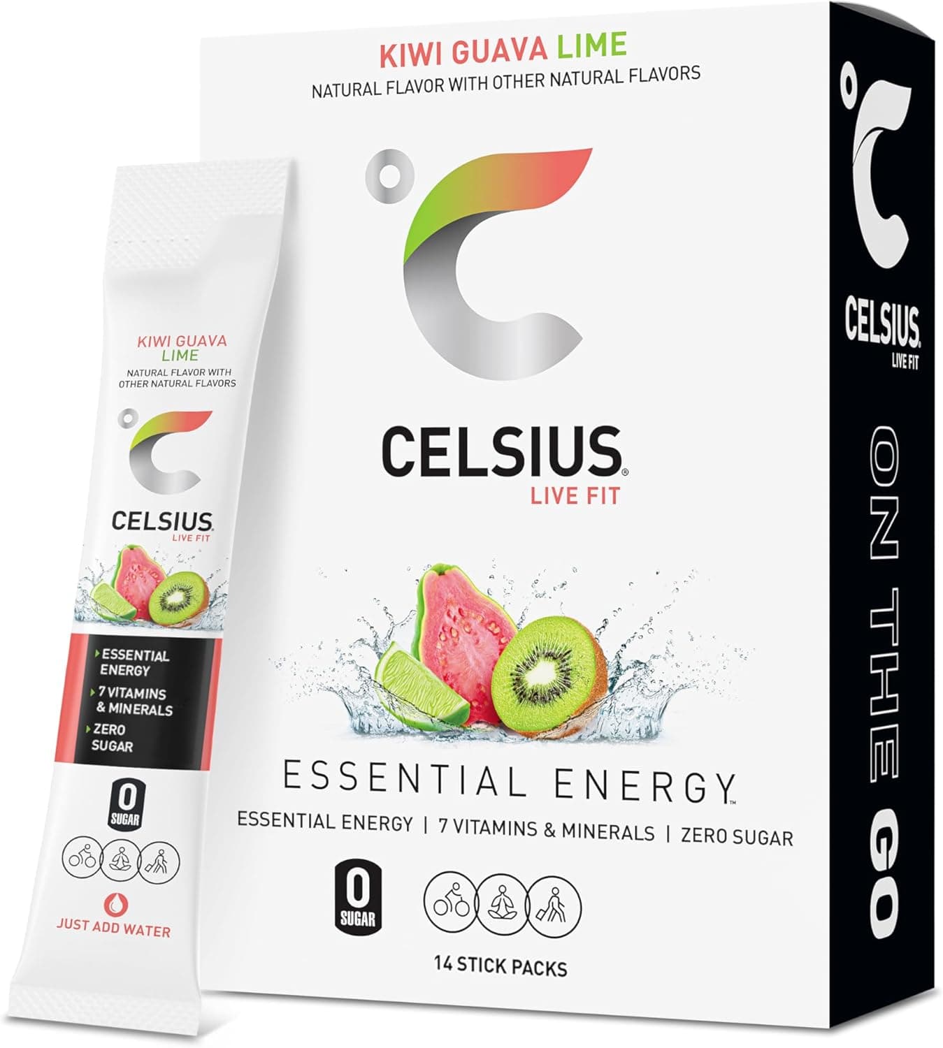 CELSIUS® On-the-Go Powder Sticks Kiwi Guava Lime - Essential Energy Drink Mix (14 Sticks, 2.6 Oz)