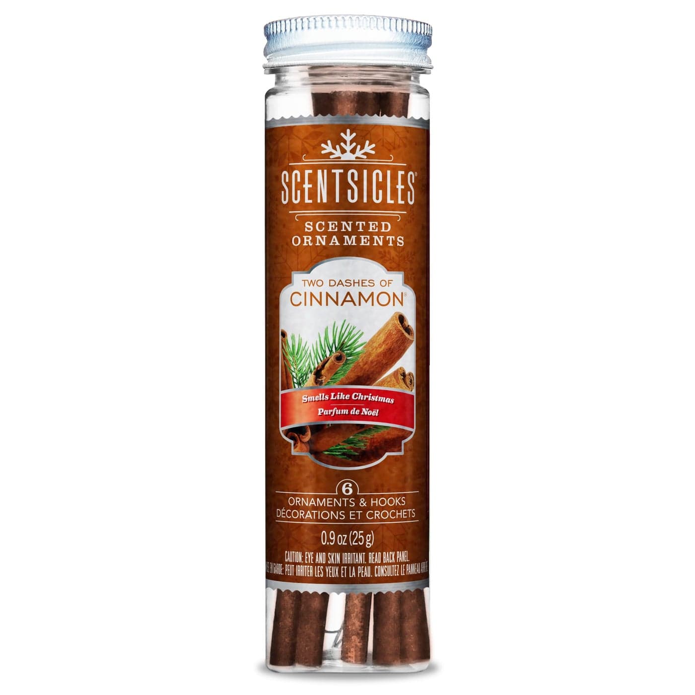 Scentsicles Brand Two Dashes of Cinnamon Scented Ornaments with Hooks Potpourri Sachet 6 Sticks in 1 Bottle