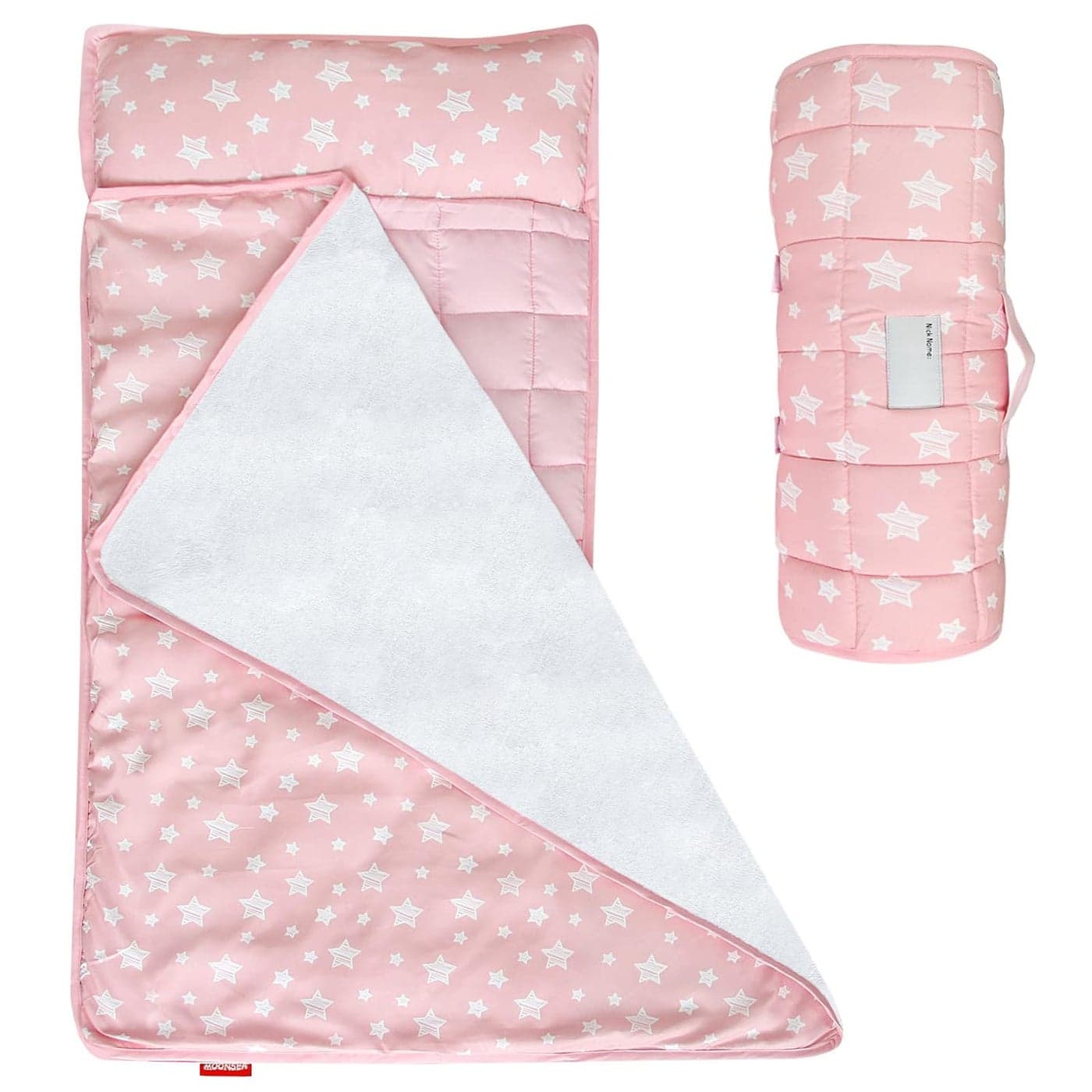 Moonsea Toddler Nap Mat Pink with Pillow and Fleece Minky Blanket Lightweight and Soft Perfect for Kids Preschool Daycare Travel Sleeping Bag for Girls 21 x 50 Fit on a Standard Cot