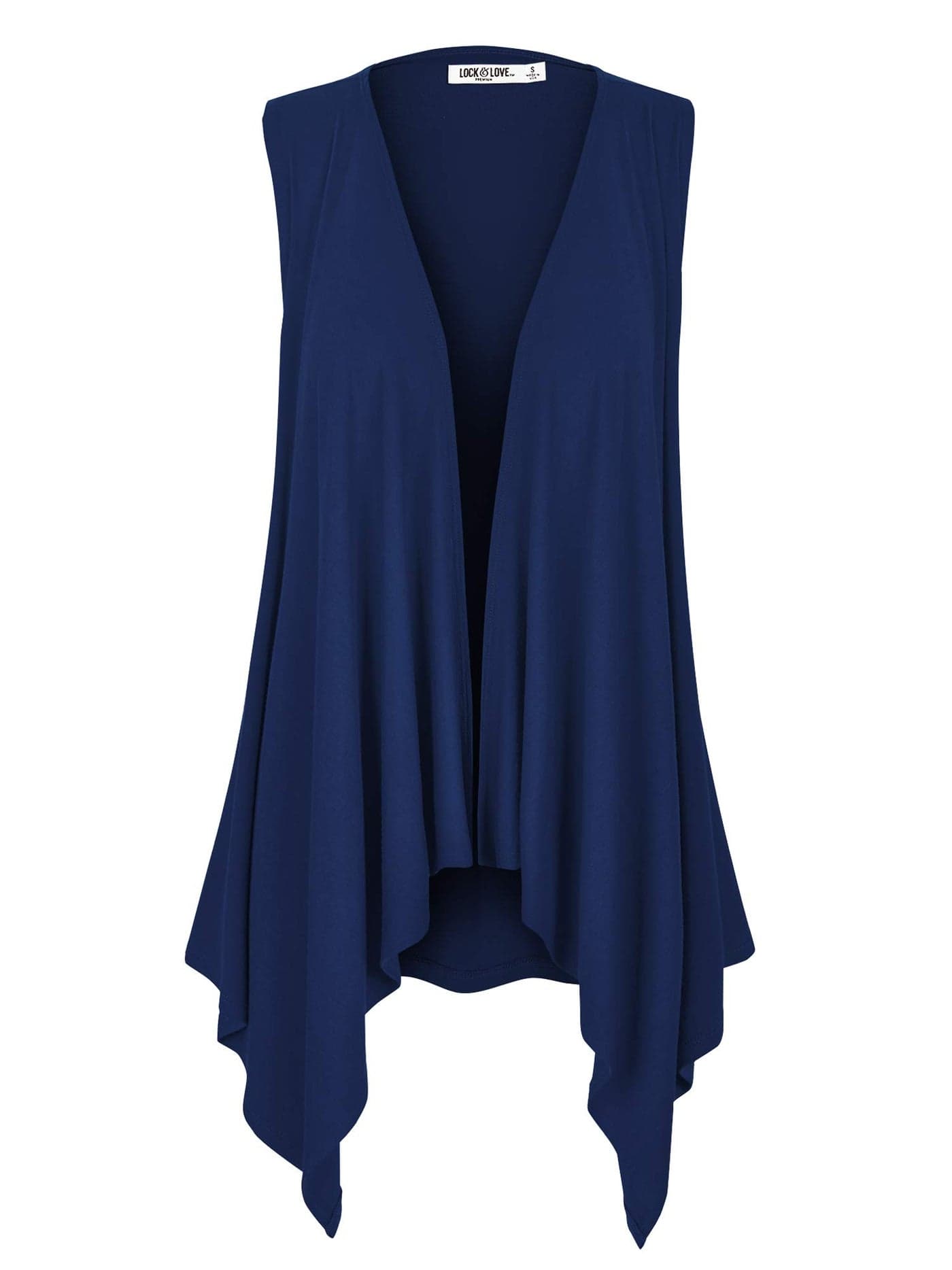WSK1071 Womens Lightweight Sleeveless Draped Open Cardigan XXXL Navy