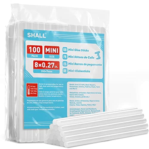 SHALL Mini Hot Glue Sticks 027 Dia x 8 Long 100pack Clear Hot Melt Glue Gun Sticks for Alltemp Mini Glue Guns Multipurpose for Kids Adults DIY Art Craft Sealing Repairing Festival Decoration