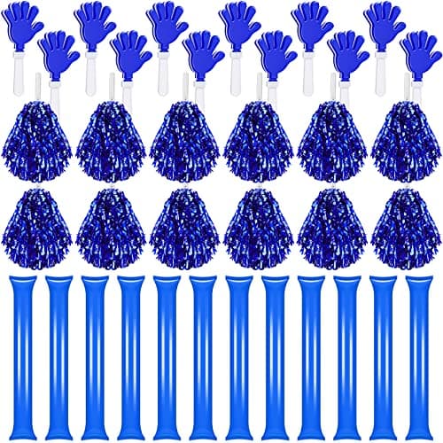 Sosation 36 Pcs Metallic Cheerleading Pom Poms Hand Clappers Party Favors and Thunder Sticks Noise Makers for Sporting Events Team Spirit Soccer AccessoriesBlue