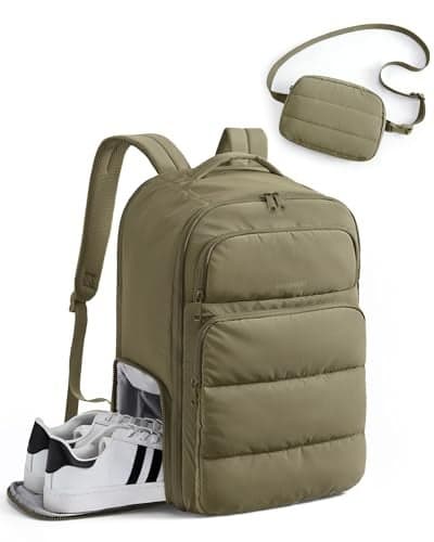 BAGSMART 35L Travel Backpack Women 173 Inch Carry On Backpack Flight Approved Personal Item Backpack Travel Bag Water Resistant Casual Daypack Kelp Green