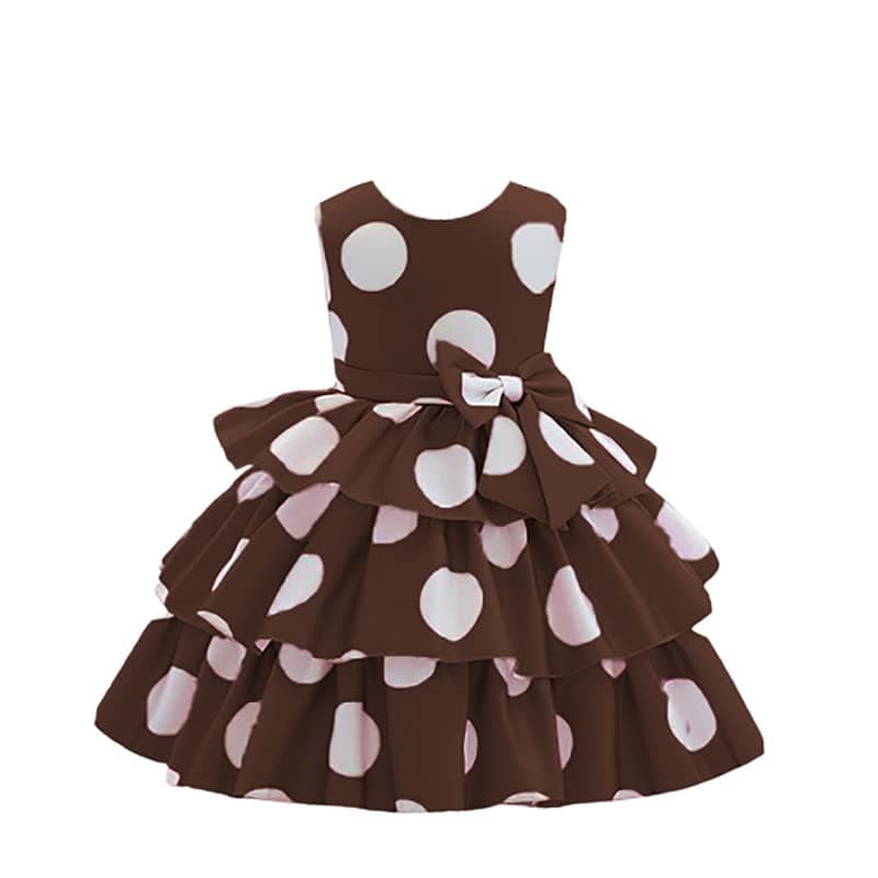 Niren Enterprise Girl's Satin Blend A-Line Knee Length Orbital Brown Lala Frock 2-3 Years FBA