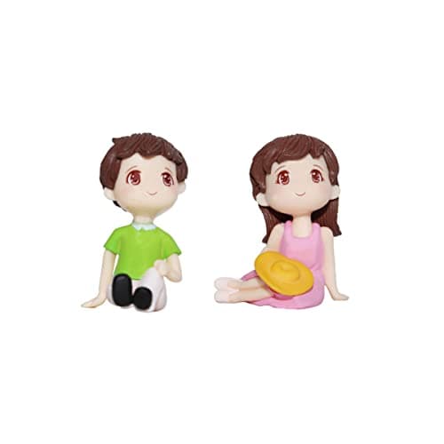 Wonderland ( 2 Pc/Set - 1 Boy & 1 Girl Boy and Girl Sitting with Cap Garden Miniature for Landscape Decoration,Plants Home Decor Gift Accessories