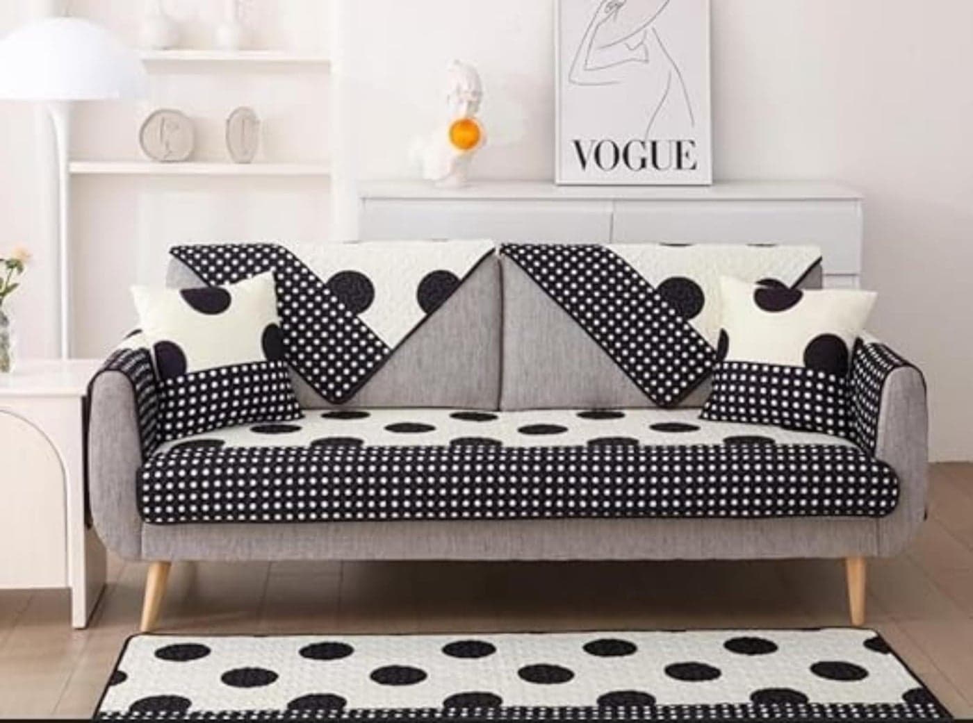 HOMETHREADS European Premium Style Anti Slip 4 Seater Sofa Cover Set | Cotton Sofa Slipcover Set of 6pc | 1Pc Front (70x210cm) + 3Pc Back Cover (70x70cm) + 2Pc Armrest (70x50cm) |