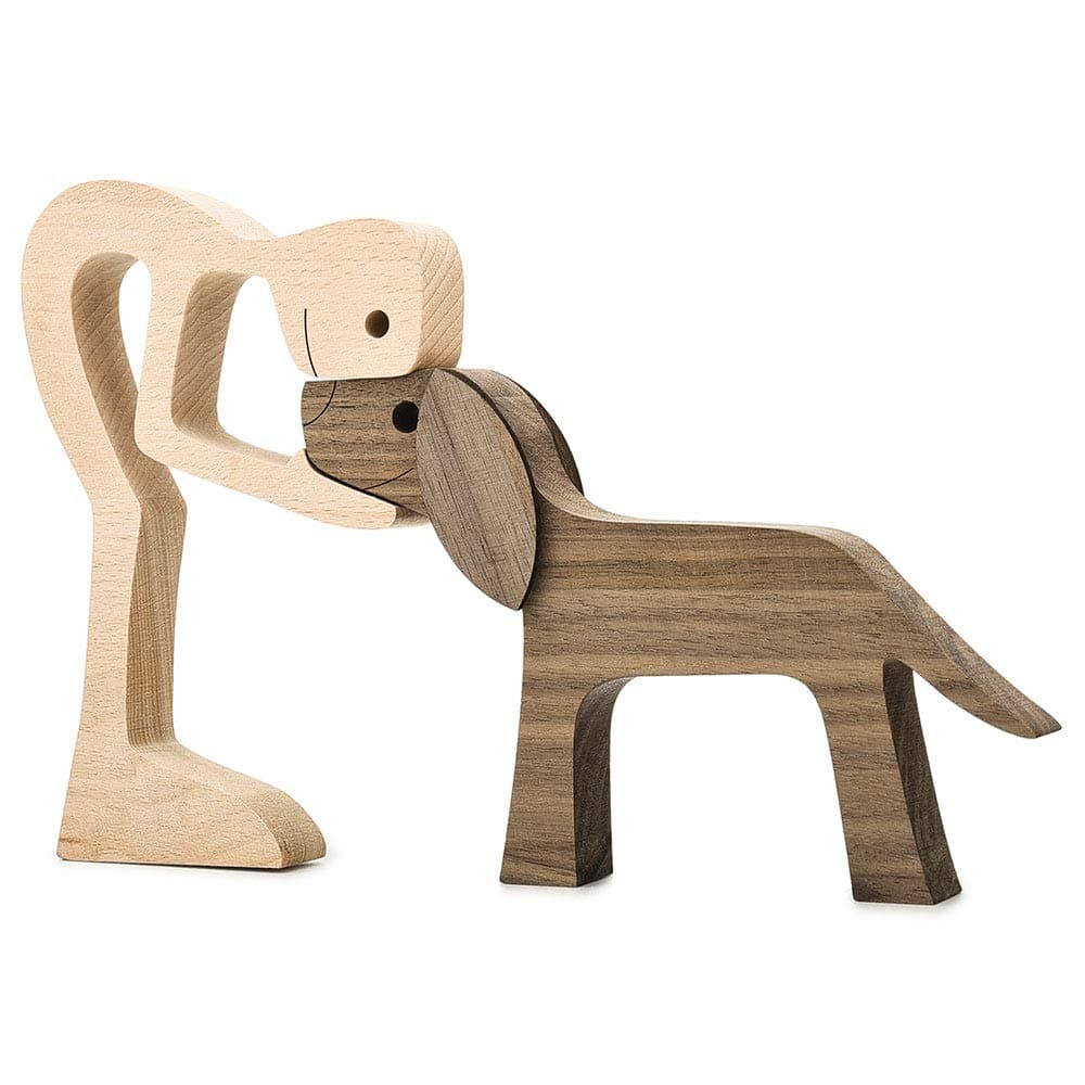 Handmade Wooden Man and Dog Figurine Home Decor Sculpture Large 10x6x08in EcoFriendly Gift