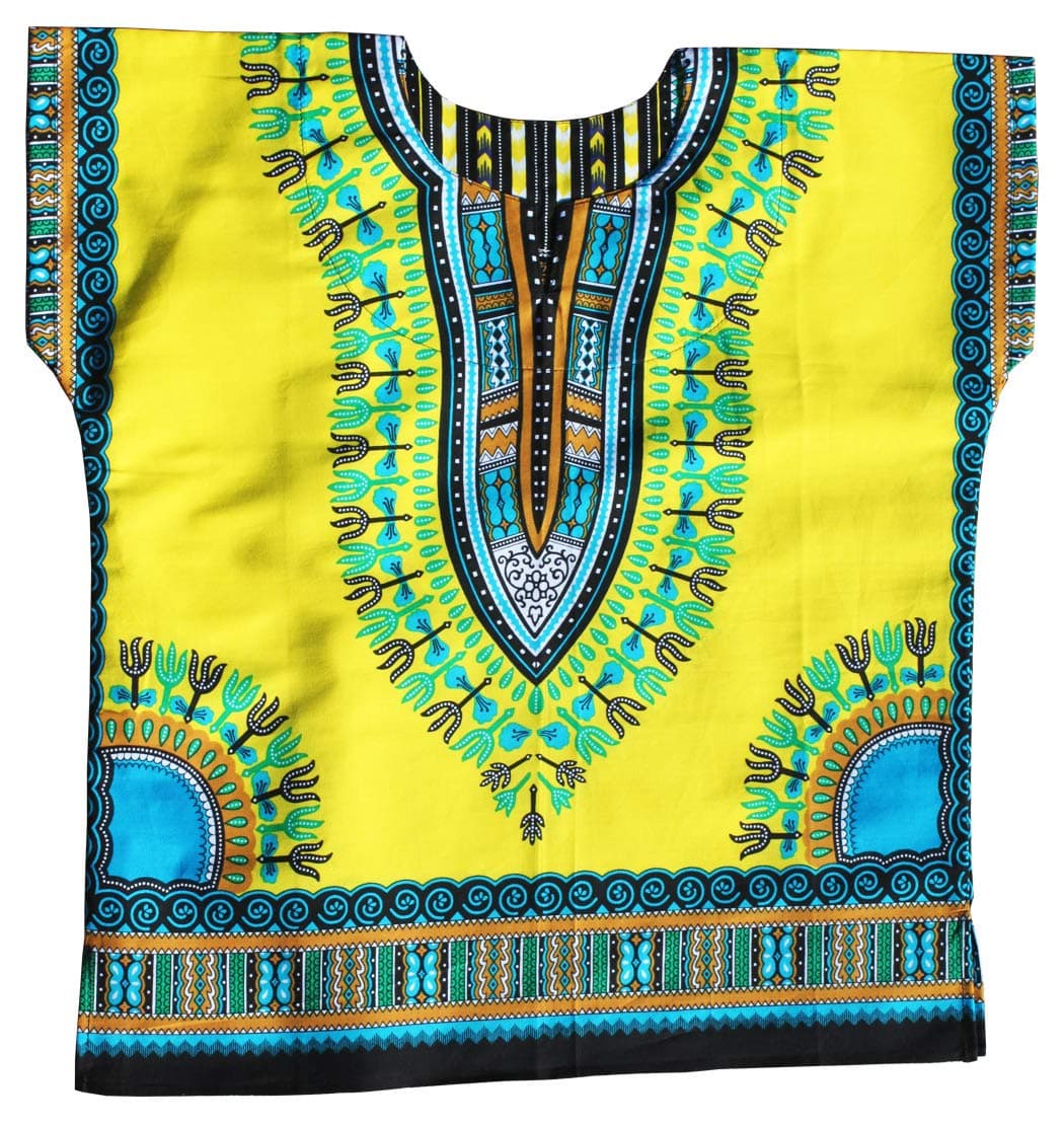 RaanPahMuang Unisex Bright Africa Classic Childrens Dashiki Cotton Shirt Boys Girls, 8-10 Years, Golden Yellow