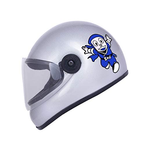 Western Era Stylish Cartoon Character Sticker Full Face Helmet for Kids || Baby Safety and Comfort || (3-12 Years) (Silver Glossy) (Non-Motorized)