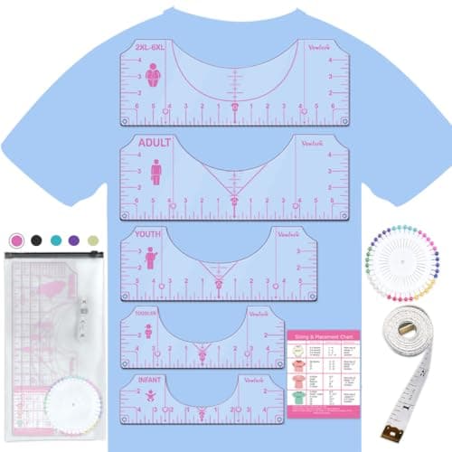 Vowlove Tshirt Ruler Guide for Cricut Heat Press Shirt Measurement Tool Vinyl Alignment Placement Center Design DTF Template Left Pocket Logo Sublimation Accessories Iron on HTV Heat Transfer Vinyl