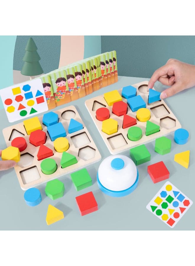 Smart Thinking Battle Puzzle Games Children's Early Education Educational Wooden Toys Parent-Child Interactive Creative Assembled Board-Color:HBR-Geometry Battle