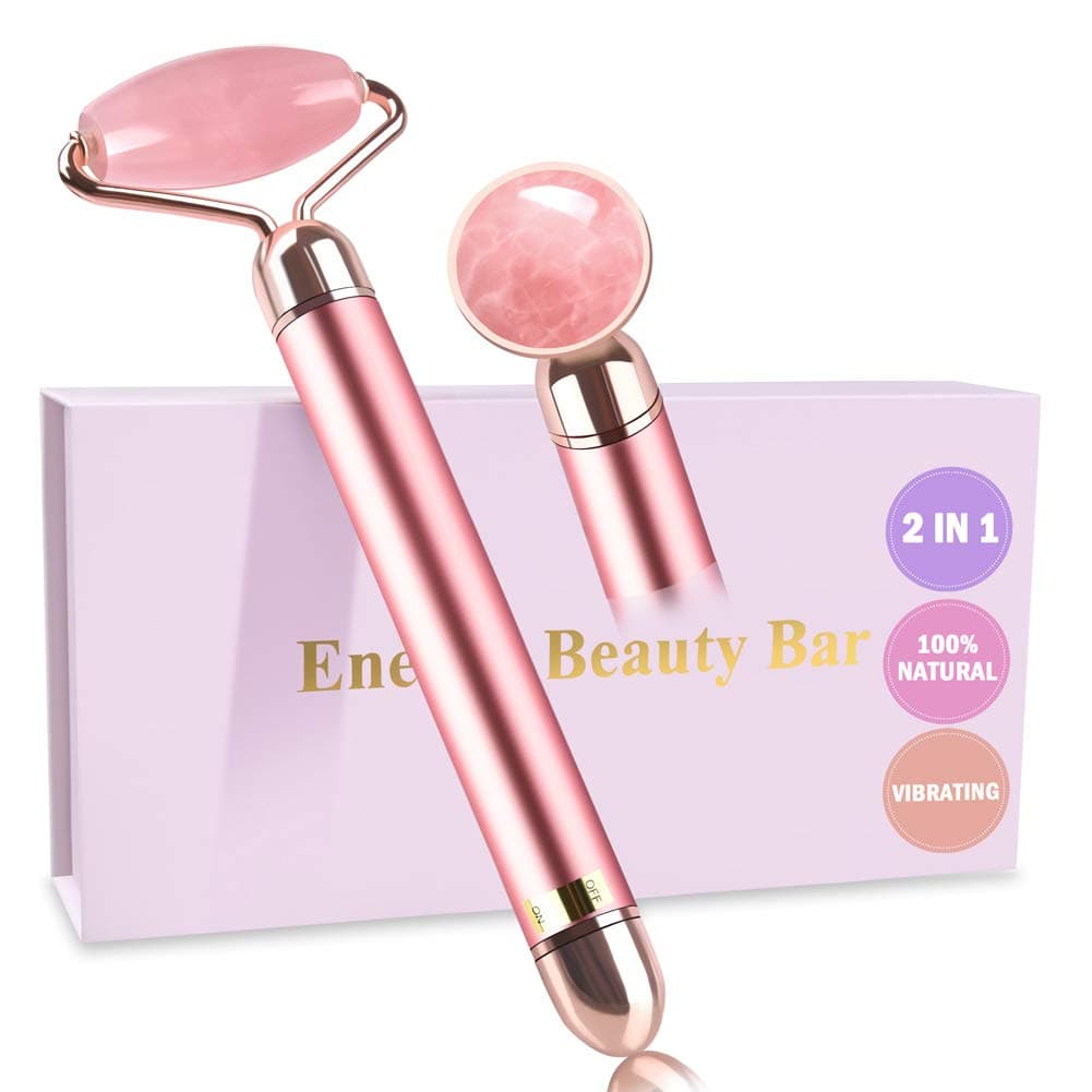 ZS ZESHIN Upgrade 2 in 1 Vibrating Jade Facial Massager Roller Electric Rose Quartz Eye Face Roller to Press Skin Cream Oil for AntiAging Reducing Wrinkles and Glowing Youthful Skin Tone