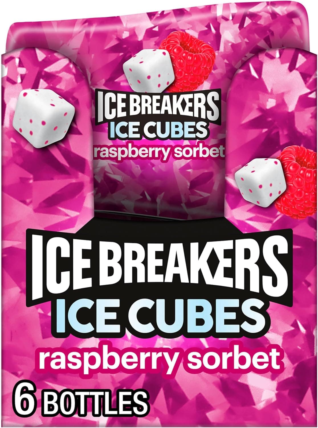 Ice Breakers Sugar Free Ice Cubes Raspberry Sorbet Chewing Gum - 6 Bottles, 3.24 Oz Each