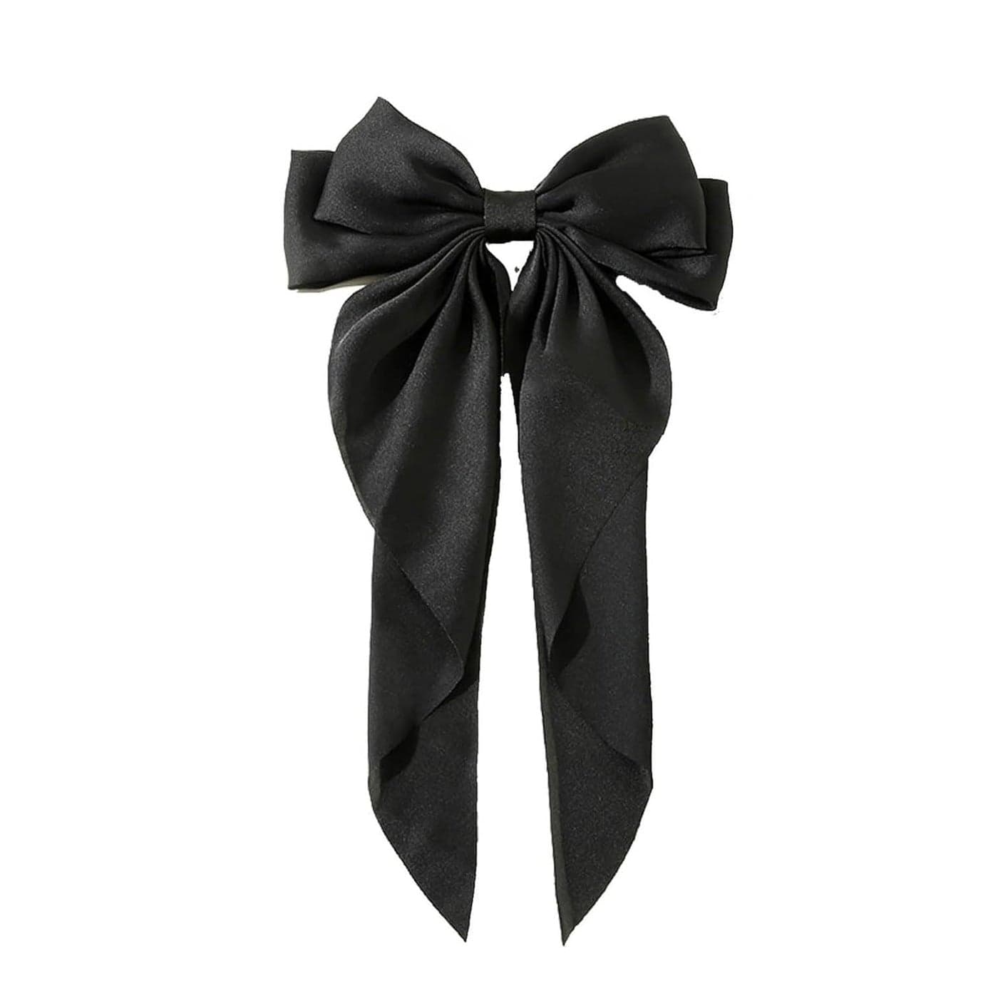Super Big Bow Hair Clips French Style Soild Color Knotted Bowknot Spring Snap Barrettes Hair Clips with Long Ribbon for Women Girls Black