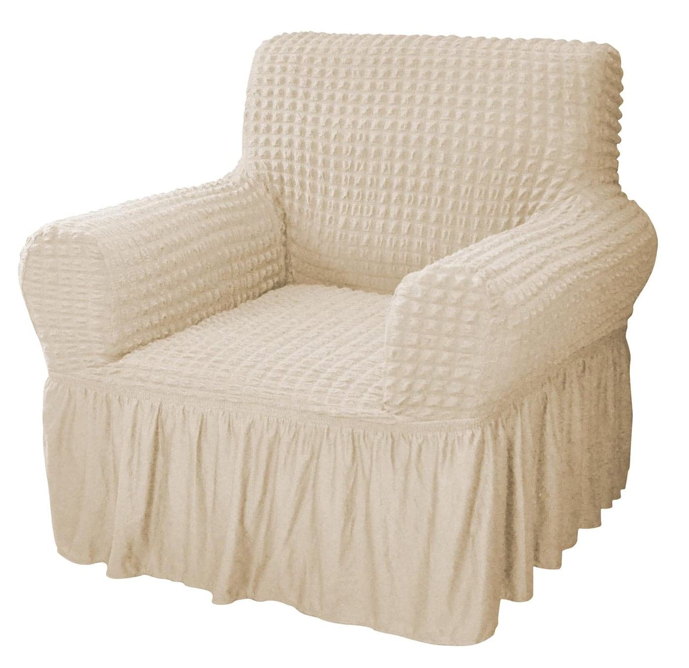 House of Quirk Turkish Bubble Frill 280 GSM Sofa Slipcovers, Durable Washable Universal Single Seater High Elastic Furniture Protector (Beige, 90-145cm)