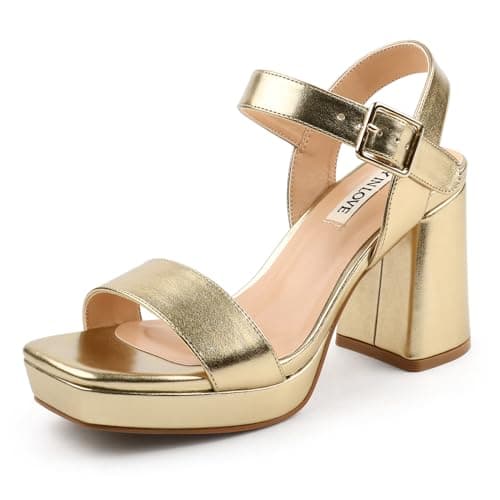 JOY IN LOVE Women's Chunky Platform High Heels Ankle Strap Block Heel Sandals Gold Matte US6.5