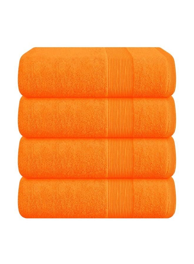 4 Pack Bath Towel Set 27x54, 100% Ring Spun Cotton, Ultra Soft Highly Absorbent Machine Washable Hotel Spa Quality Bath Towels for Bathroom, 4 Bath Towels Orange