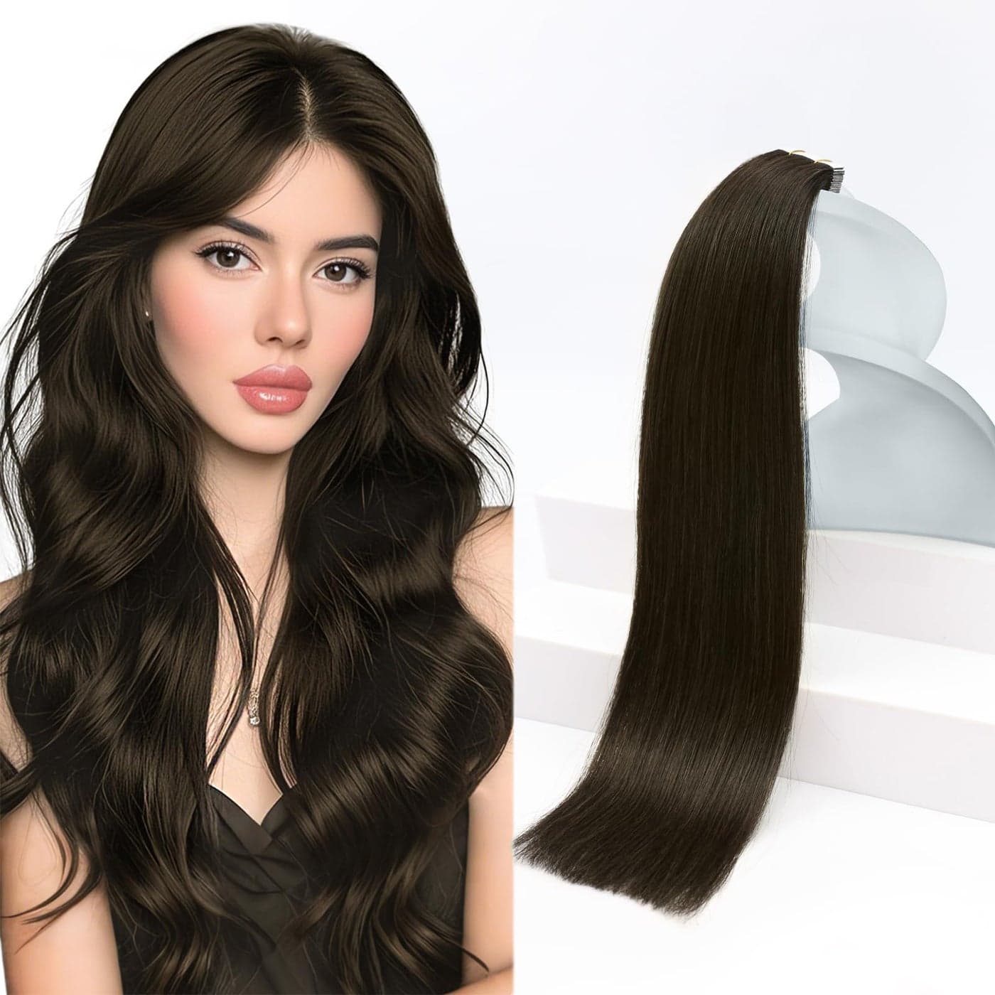 Sunny Hair Tape in Hair Extensions Real Human Hair Invisible Remy Hair Extensions Tape ins for Women Dark Brown 14 inch 20Pcs 50G