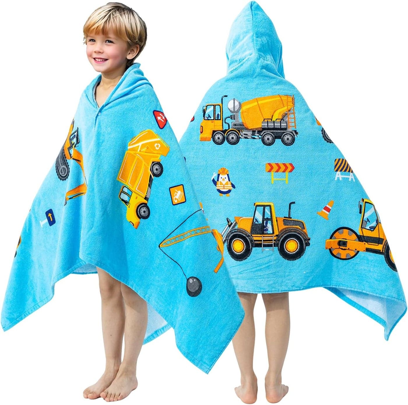 100 Cotton Hooded Towel for Toddlers 512 Years Boys Girls 60x30 Extra Large Wearable Wrap Kids Bath Pool Beach Towel Soft Absorbent Beach PonchoConstruction Site XL