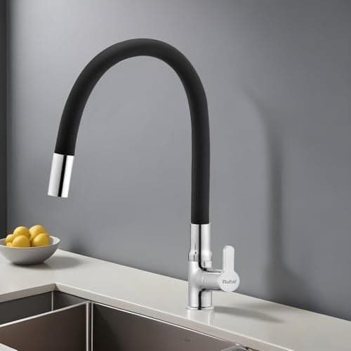 Ruhe® Pavo 20Inch Swan Neck Faucet/Tap | Flexible Silicon Spout (Foam Flow Function) | Wall Mount and 360° rotatable | Super-Functional Water tap for Kitchen Sinks & Bathrooms | Black Color