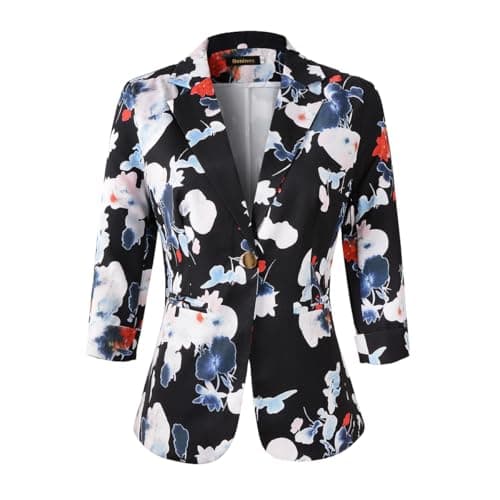 Beninos Womens Blazers 3/4 Sleeve Lightweight Office Work Blazer Jacket (1905 Black, L)