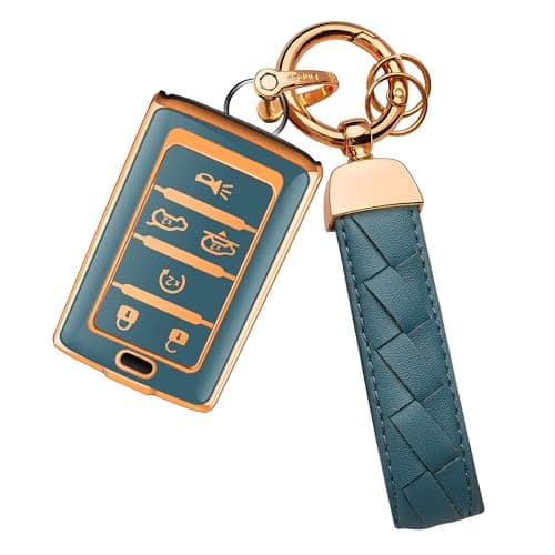 Bqepe for Jeep Key Fob Cover Keychain Fit for 20212025 Grand Cherokee Grand Wagoneer Smart Key Shell Case Blue 6 Buttons