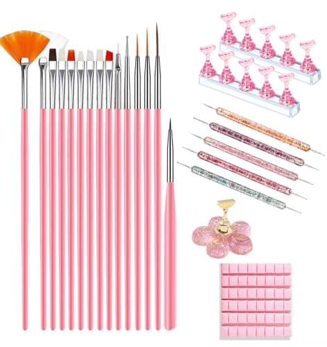Nail Design Tools Nail Art Tools Nail Art Brush Nail Stand for Press On NailsDual Tipped Nail Dotting Tool and Sculpture Pen Nail Tools for Home DIY Beginner Salon Supplies
