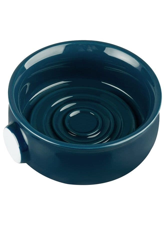Ceramic Shaving Soap Bowl with Non-slip Handle, Wide Mouth, Large Capacity, Easier to Lather Ridges, Wet Razor Shave Cream Bowl for Men, Lake Blue