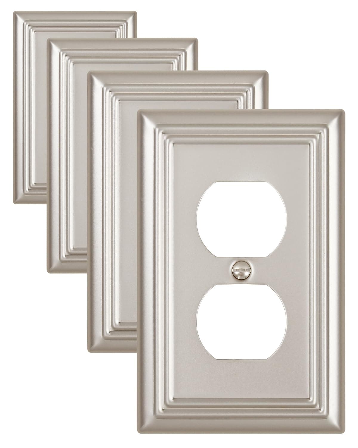 ZILLSEA 4-Pack Duplex Wall Plate, Satin Nickel Outlet Cover, Metal Electrical Outlet Cover Plate, 1-Gang, Midsize, A031 Series