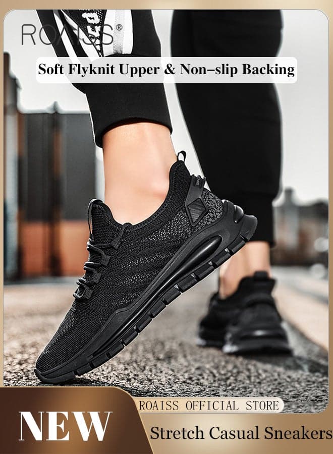 Men Stylish Low Top Sneakers, Lightweight Breathable Trainers for Men, Lace up Non Slip Sports Shoes, Shock Absorbing Athletic Shoes with Soft Lining, Suitable for Daily Wear, Running and Outdoor Activities Black