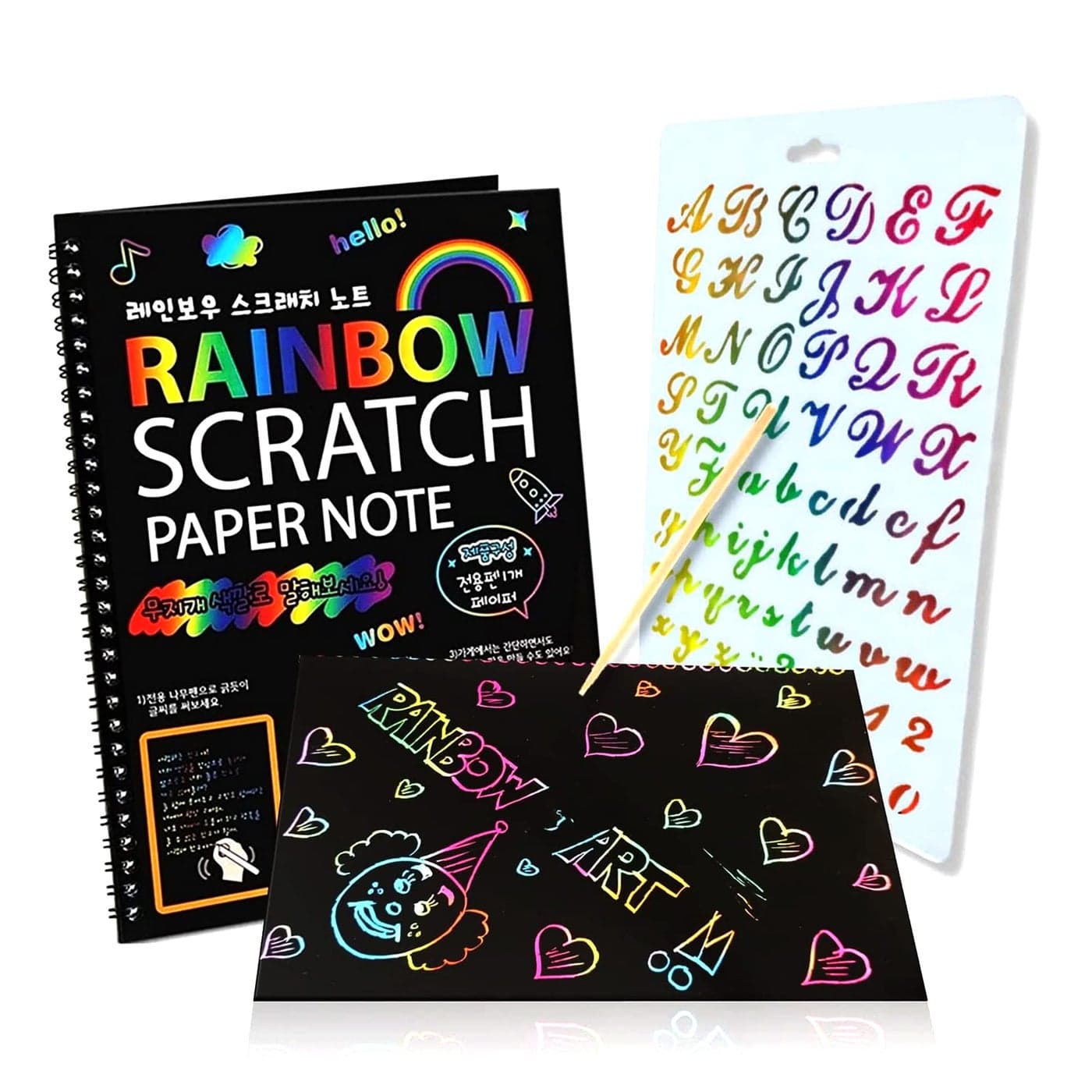 Colorful Rainbow Scratch Paper Rainbow Scratch Art for Kids with ABC Stencil Rainbow Scratch Pads Gift