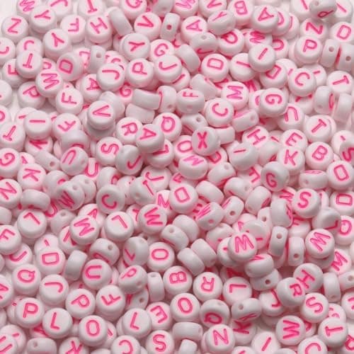 NITOPUPU Acrylic Letter Beads Alphabet Pink Letter White Cube Beads for Friendship Bracelets and Gifts Souvenir Jewelry Making Vanlentine Day Gifts7 4mm Round1000pcs