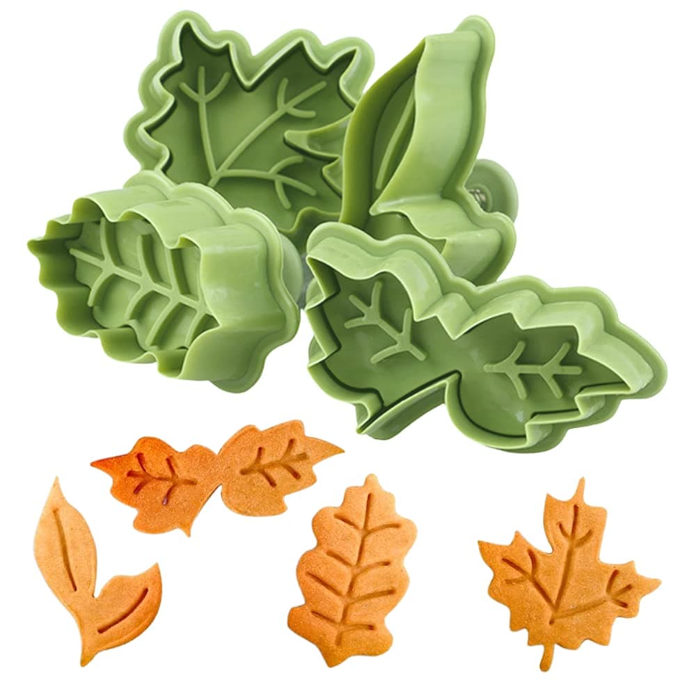 Crethinkaty ThanksgivingChristmas Plungers Fondant CuttersChristmas Holly Leaves Maple Leaves Shapes Cookie Cutters Cake Decorations Mould Set Cookie Stamps for Christmas Spring Autumn