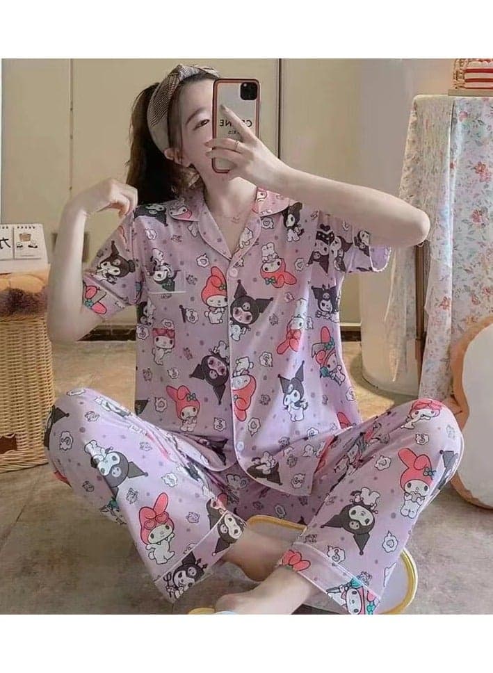 Trendie Women's Korean Cute Designs Series Sleepwear Collection Milky Cotton Sleepwear Shortsleeves and Pants Pyjama Set.