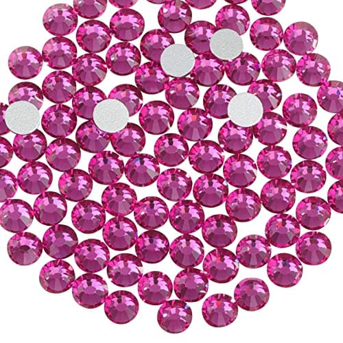 Beadsland 1440pcs Flat Back Crystal Rhinestones Round Gems for Nail Art and Craft Glue Fix FuchsiaSS102729mm