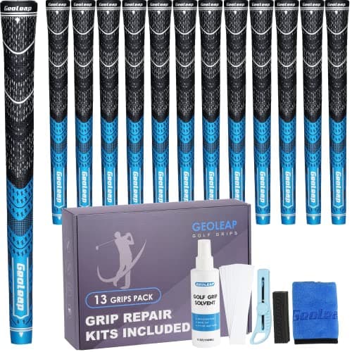 Geoleap Golf Grips Set of 13 Grips with Tapes and Grips with All Repair Kits for ChoiceHybrid Golf Club Grips All Weather Contral High Feedback Traction Golf Grips for Men and Women BlueGrips with All Repair Kits Standard